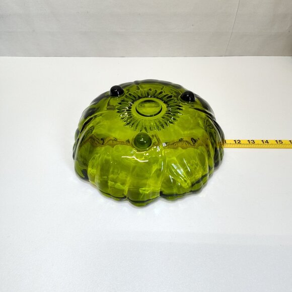 Colony Indiana Avocado Green Glass Serving Bowl Sunflower Pattern Scalloped Edge - Picture 8 of 9